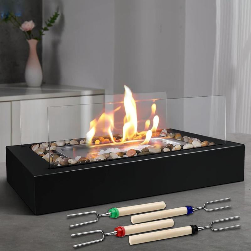Table Fire Upgraded Safer Gel Fuel Fire Pit, Smores Maker with Cobblestone Decorated for Parties, Gift for Birthday, Mum and Weddings (Gel Was Not Included)