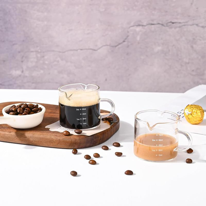 Double Spouts Glass Coffe Cup with Handle - 75ML/2.5OZ, Clear, Scale Measurement - Espresso Shot Glasses Cup(2Pcs)