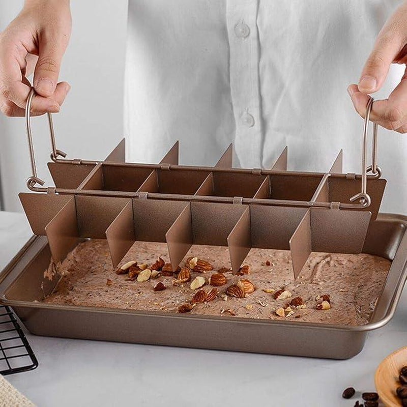 Brownie Pan with Dividers, Non-Stick Carbon Steel Brownie Cutter, 18 Pre-Slice All Edges Brownie Pan, Square Mold for Muffin Cupcake Bread Baking Tin