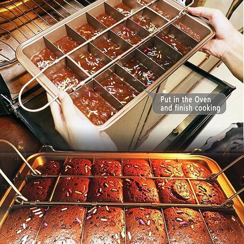 Brownie Pan with Dividers, Non-Stick Carbon Steel Brownie Cutter, 18 Pre-Slice All Edges Brownie Pan, Square Mold for Muffin Cupcake Bread Baking Tin