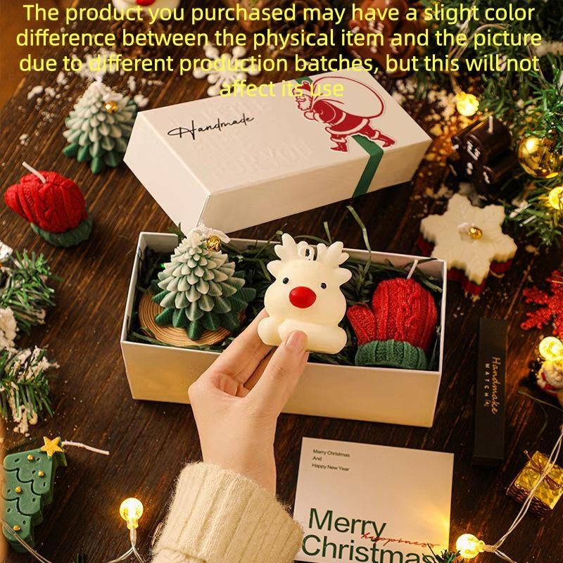 Christmas Gift Box Set with Scented Candles, Christmas Tree Decorations, Knitted Gloves, Gingerbread Man, Holiday Gifts for New Year, Themed Gift Box