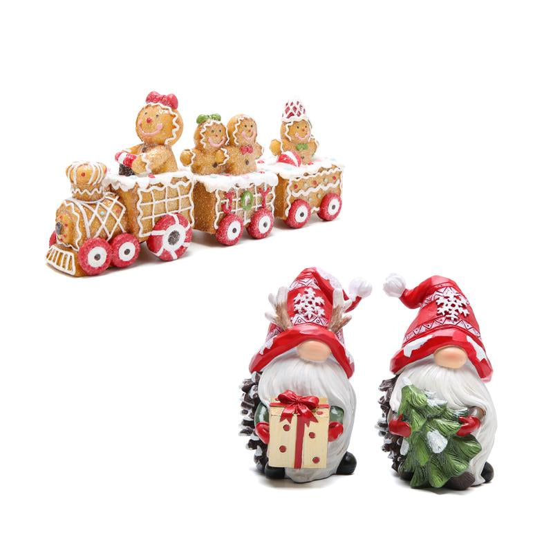 Hodao Christmas Decoration Set: Gingerbread Train, Santa Claus, Gnome Figurines, Christmas Gifts, Suitable for Families to Use as Party Decorations and Christmas Ornament Decor Tree Flocked Green