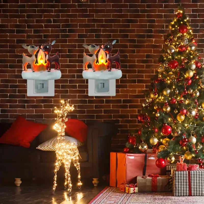 2025 Halloween 3D Deer Night Light,Spooky Night Light,Campfire Night Light,Christmas Eve Campfire Flickering Night Light,120V Plug-In Powered for Festive Ambiance