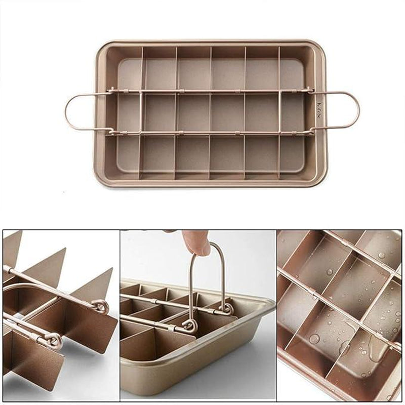 Brownie Pan with Dividers, Non-Stick Carbon Steel Brownie Cutter, 18 Pre-Slice All Edges Brownie Pan, Square Mold for Muffin Cupcake Bread Baking Tin