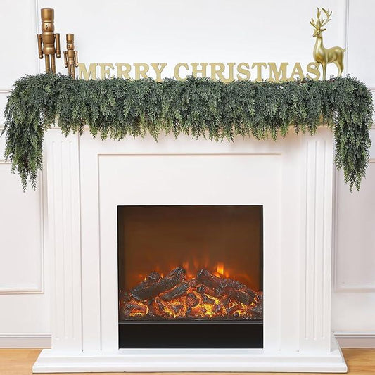 6 FT 2 Pcs Artificial Cedar Garlands (Full & Lush) with DIY Kit – Real Touch Winter Cedar Greenery, Premium Artificial Pine Garland for Table, Mantel, Wall, Indoor & Outdoor Christmas Decorations ,Ornaments Doorway (2, 6 FT)