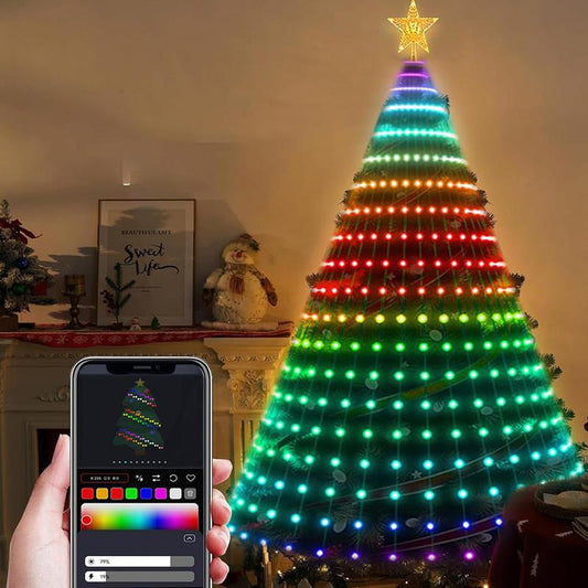 6Ft/7Ft Smart Christmas Tree Lights - 400 Leds DIY Animated Color Changing with Ring & Topper Star, App/Remote Control, Music Sync & Timer for Home Holiday Decor