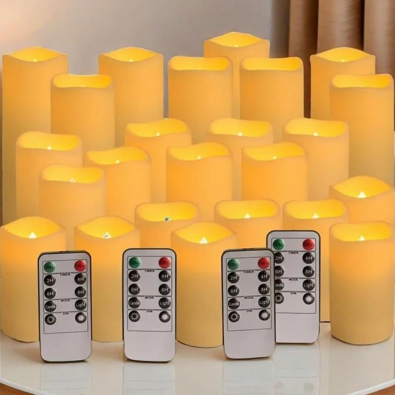 24-Piece Set of Electronic Waterproof Candles, Household Appliance Candles, with Four Remote Controls, Suitable for Living Rooms, Bedrooms, Kitchens, Romantic Atmosphere Creation Wonders, Flameless Candles, Household Appliance Accessories