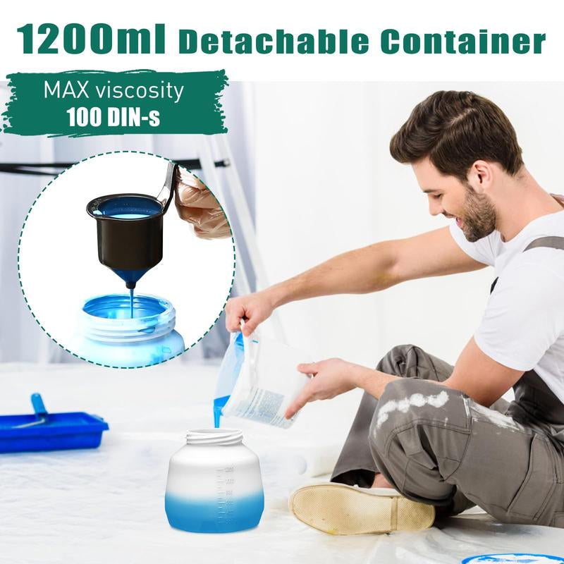 Paint Sprayer, HYCHIKA 600W HVLP Electric Paint Sprayer, 1200ML Tank 4 Nozzles and 2 Cleaning Tools, 3 Patterns for Walls and Ceilings, Fence, Wood