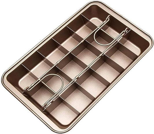 Brownie Pan with Dividers, Non-Stick Carbon Steel Brownie Cutter, 18 Pre-Slice All Edges Brownie Pan, Square Mold for Muffin Cupcake Bread Baking Tin