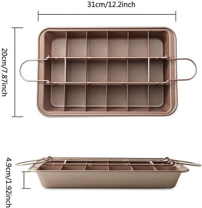 Brownie Pan with Dividers, Non-Stick Carbon Steel Brownie Cutter, 18 Pre-Slice All Edges Brownie Pan, Square Mold for Muffin Cupcake Bread Baking Tin