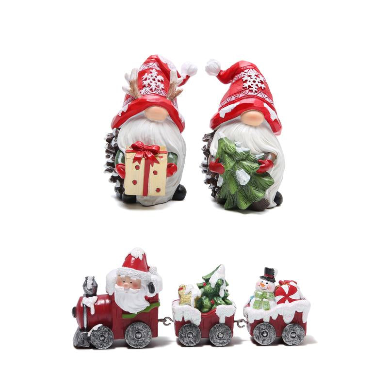 Hodao Christmas Decoration Set: Gingerbread Train, Santa Claus, Gnome Figurines, Christmas Gifts, Suitable for Families to Use as Party Decorations and Christmas Ornament Decor Tree Flocked Green