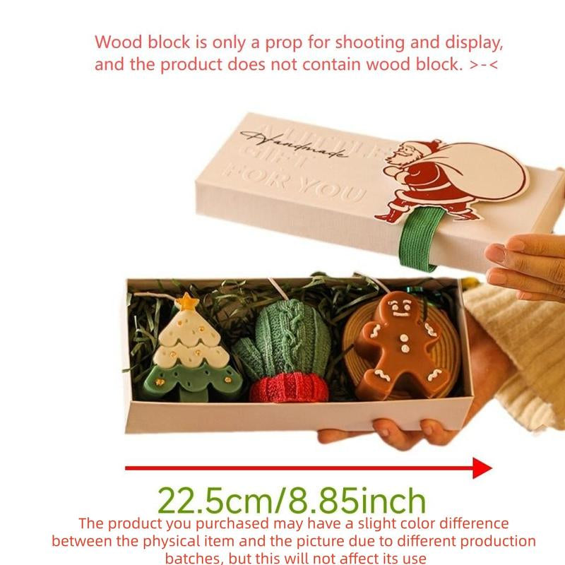 Christmas Gift Box Set with Scented Candles, Christmas Tree Decorations, Knitted Gloves, Gingerbread Man, Holiday Gifts for New Year, Themed Gift Box