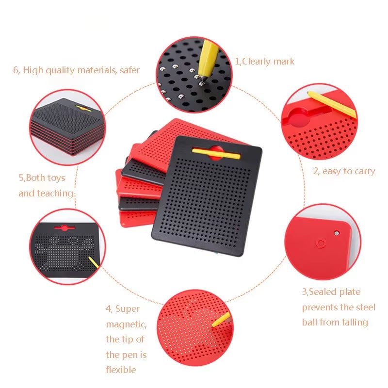 Magnetic Ball Sketch Pad Tablet Drawing Pen Board with Magnetic Stylus for Kid Montessori Educational Trip Activities Magnet Toy