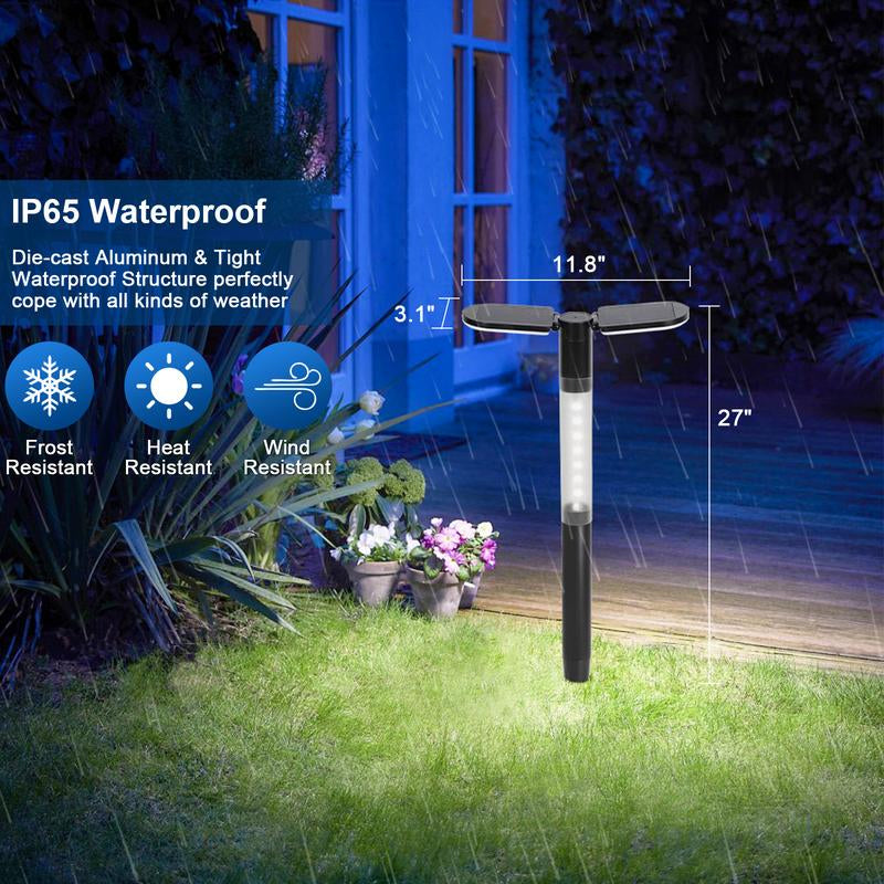 EMANER Solar Flood Lights Outdoor, Dusk to Dawn Solar Stake Yard Light,2000Lm Big Solar Driveway Lights, Cool and Warm White Pathway Lights Warm & Cool White, Dusk to Dawn Walkway Lights Solar Powered for Garden Sidewalk Yard