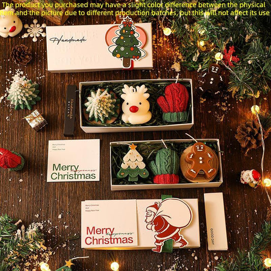 Christmas Gift Box Set with Scented Candles, Christmas Tree Decorations, Knitted Gloves, Gingerbread Man, Holiday Gifts for New Year, Themed Gift Box