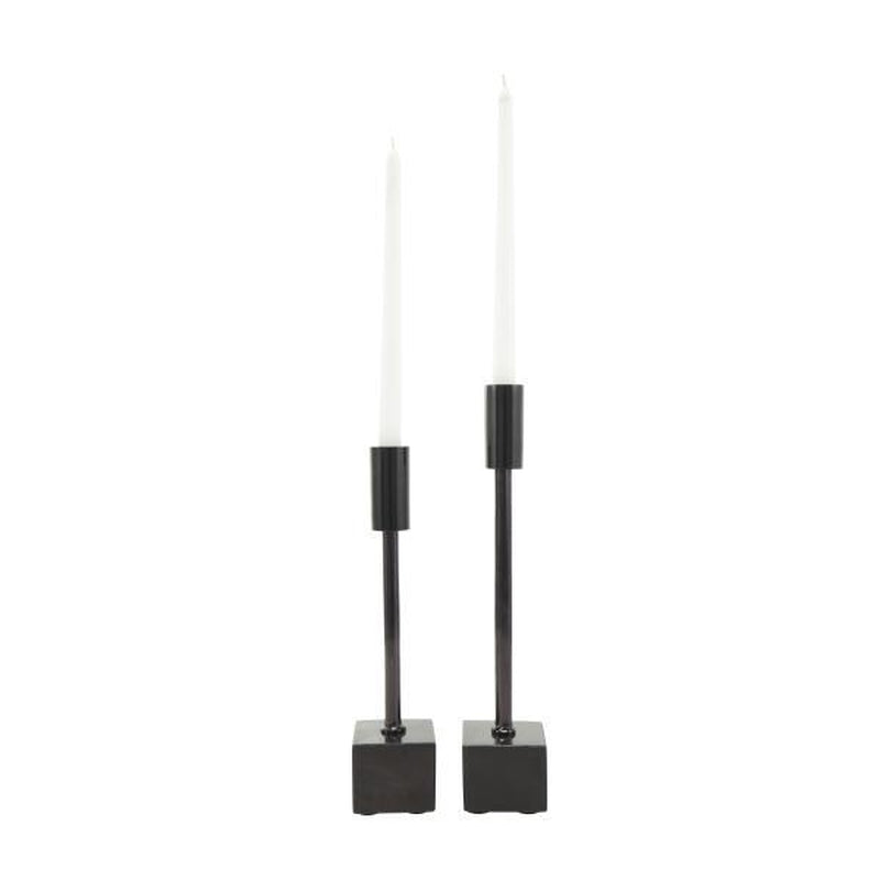 Black Aluminum Metal Slim Candle Holder with Block Bases, Set of 2 11", 13"H