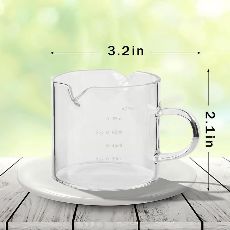 Double Spouts Glass Coffe Cup with Handle - 75ML/2.5OZ, Clear, Scale Measurement - Espresso Shot Glasses Cup(2Pcs)