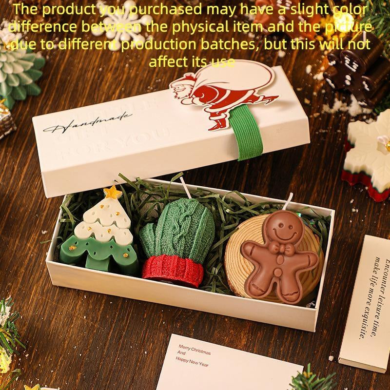 Christmas Gift Box Set with Scented Candles, Christmas Tree Decorations, Knitted Gloves, Gingerbread Man, Holiday Gifts for New Year, Themed Gift Box