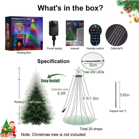 6Ft/7Ft Smart Christmas Tree Lights - 400 Leds DIY Animated Color Changing with Ring & Topper Star, App/Remote Control, Music Sync & Timer for Home Holiday Decor