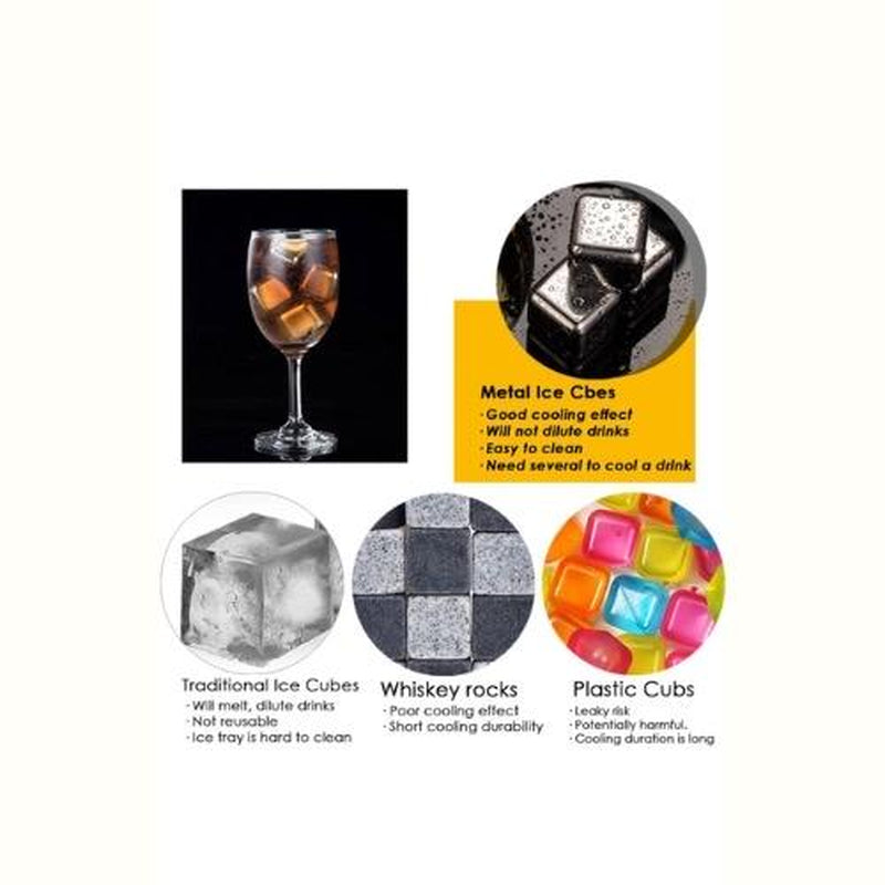 Unmelting Metal Ice Cubes – Reusable Stainless Steel Ice Cubes for Whiskey, Cocktails, and Beverages – Keeps Drinks Cold without Dilution