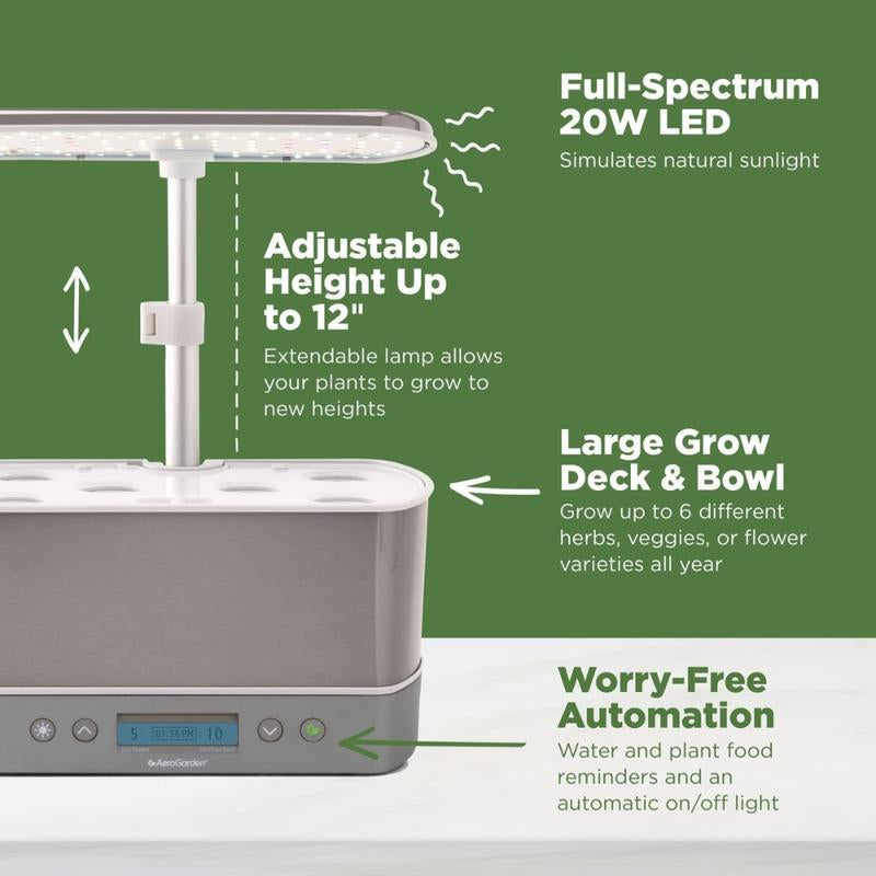 Aerogarden Harvest Elite Indoor Garden Hydroponic System with LED Grow Light and Herb Kit, Holds up to 6 Pods