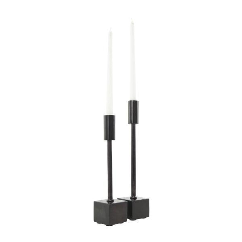Black Aluminum Metal Slim Candle Holder with Block Bases, Set of 2 11", 13"H