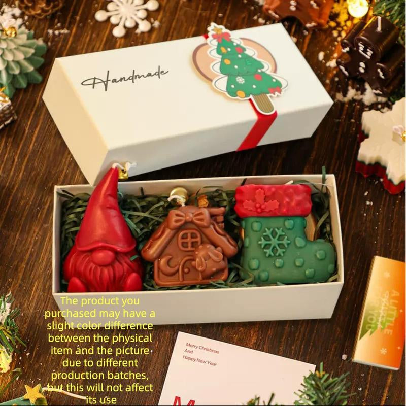 Christmas Gift Box Set with Scented Candles, Christmas Tree Decorations, Knitted Gloves, Gingerbread Man, Holiday Gifts for New Year, Themed Gift Box
