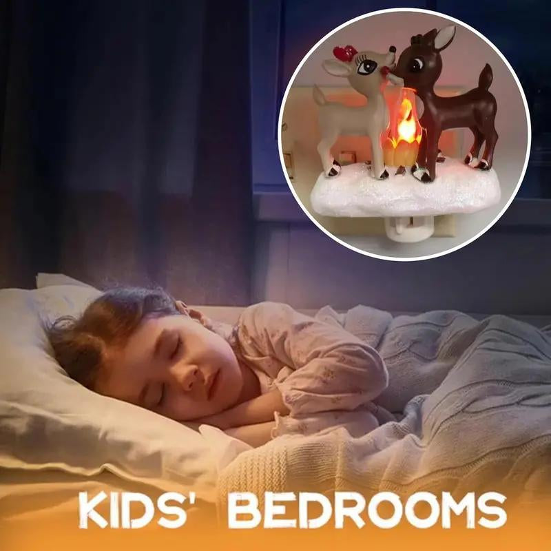 2025 Halloween 3D Deer Night Light,Spooky Night Light,Campfire Night Light,Christmas Eve Campfire Flickering Night Light,120V Plug-In Powered for Festive Ambiance