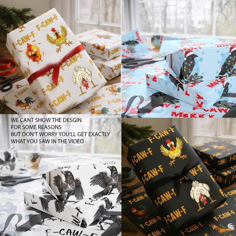F-Caw-F Chicken Wrapping Paper Gift Wrap with Clear Message for Bold Statements and Versatile Gifting Needs