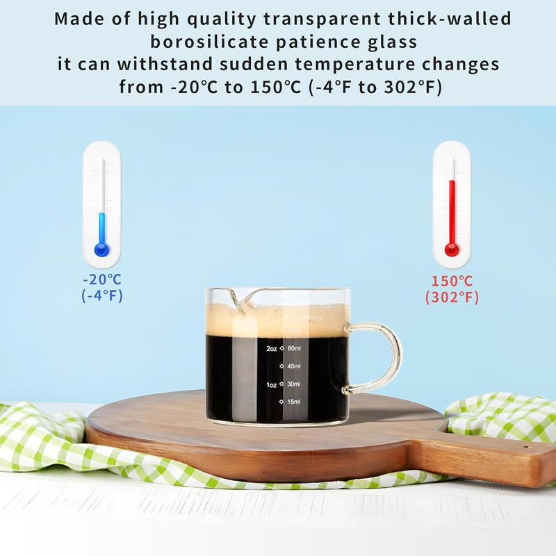 Double Spouts Glass Coffe Cup with Handle - 75ML/2.5OZ, Clear, Scale Measurement - Espresso Shot Glasses Cup(2Pcs)