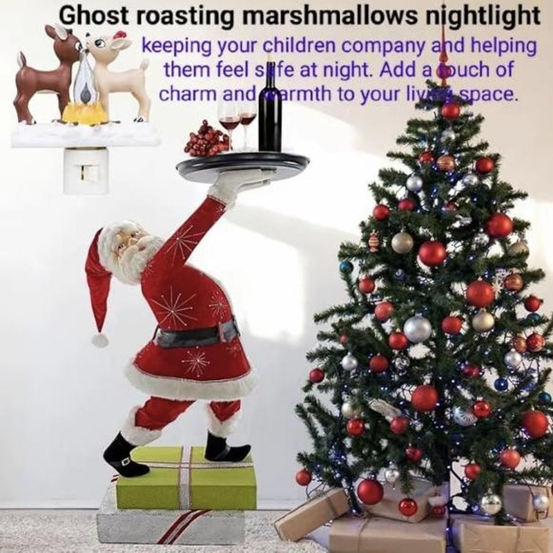 2025 Rudolph & Clarice 3D Deer Night Light, Flickering Campfire Plug-In Lamp, Spooky Halloween & Cozy Christmas Eve Night Light, 120V Plug-In Reindeer Decor for Festive Ambiance