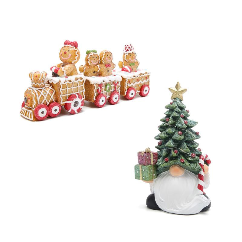 Hodao Christmas Decoration Set: Gingerbread Train, Santa Claus, Gnome Figurines, Christmas Gifts, Suitable for Families to Use as Party Decorations and Christmas Ornament Decor Tree Flocked Green