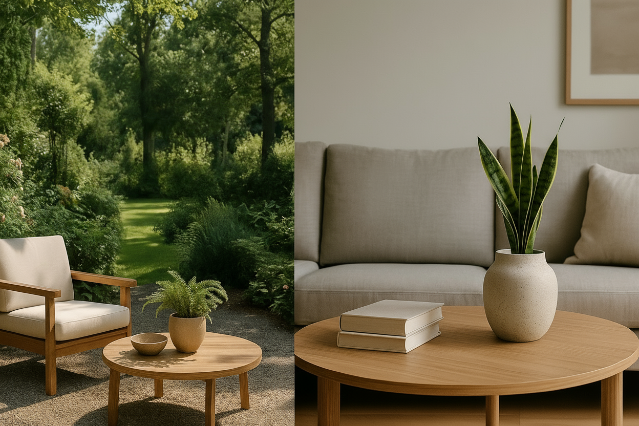 Living room with HAVNORA furniture and decor, featuring a sofa, chairs, and a coffee table.