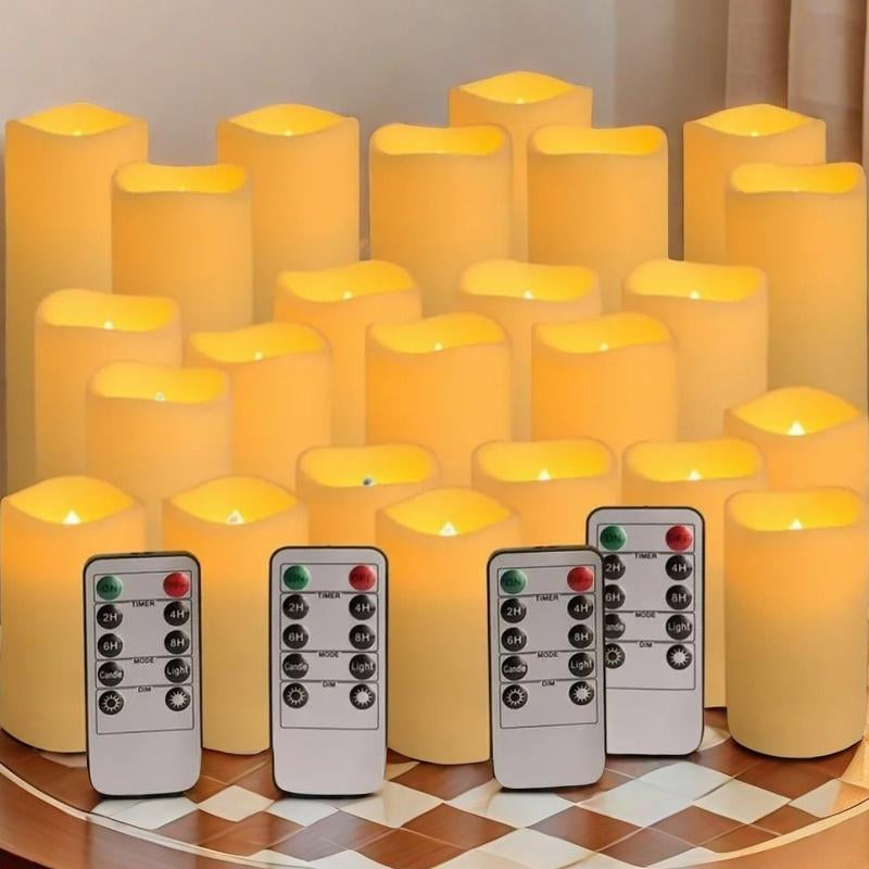 24-Piece Set of Electronic Waterproof Candles, Household Appliance Candles, with Four Remote Controls, Suitable for Living Rooms, Bedrooms, Kitchens, Romantic Atmosphere Creation Wonders, Flameless Candles, Household Appliance Accessories