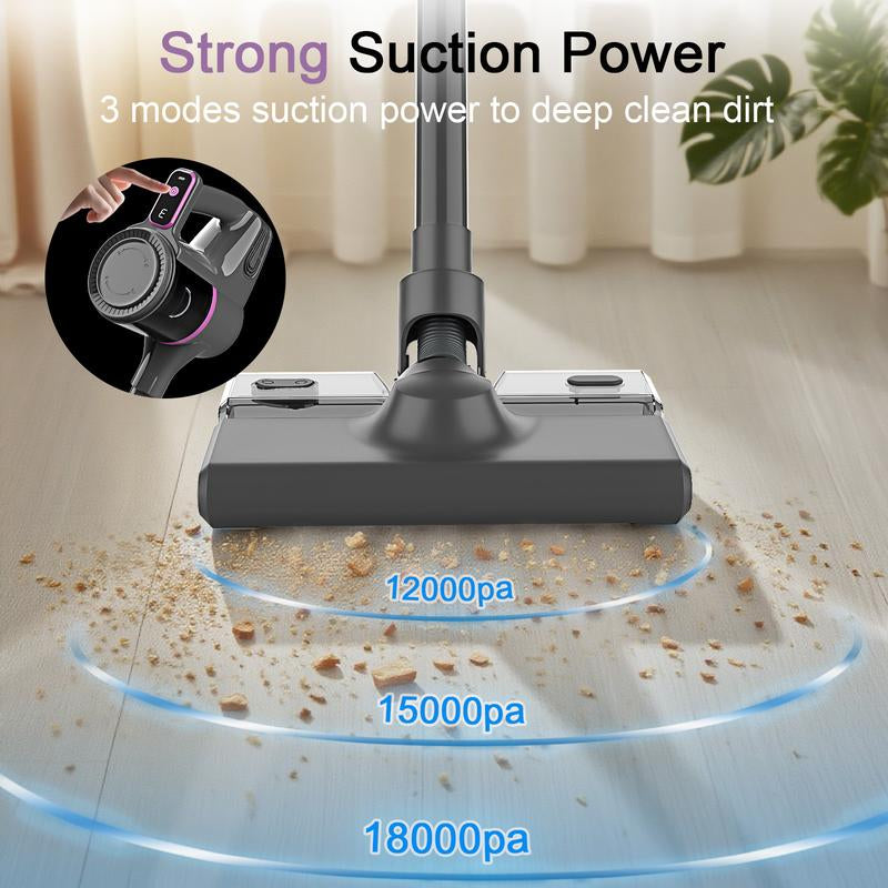 Cordless Vacuum Cleaner, Lightweight Stick Canister Vac, Powerful 18000Pa Suction with LED Display, 6-In-1 Lightweight Handheld Vacuum for Home, Vacuuming & Mopping, Removing Mites, Fast Charging for Pet Hair, Carpet, Hard Floor & Car Interior