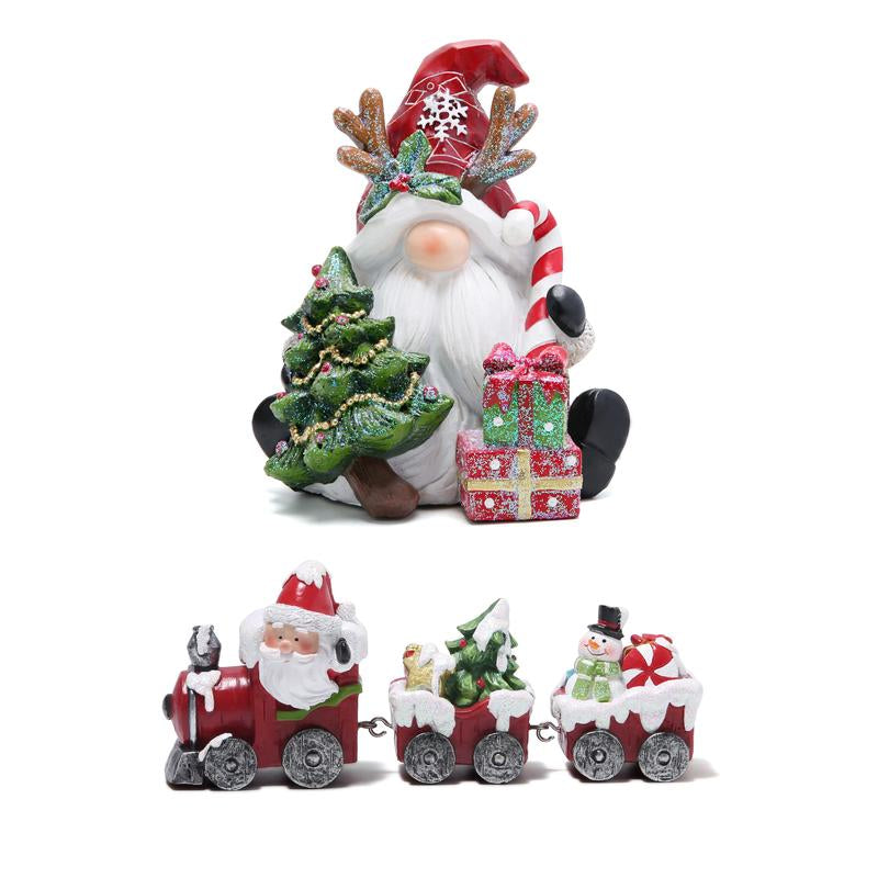 Hodao Christmas Decoration Set: Gingerbread Train, Santa Claus, Gnome Figurines, Christmas Gifts, Suitable for Families to Use as Party Decorations and Christmas Ornament Decor Tree Flocked Green