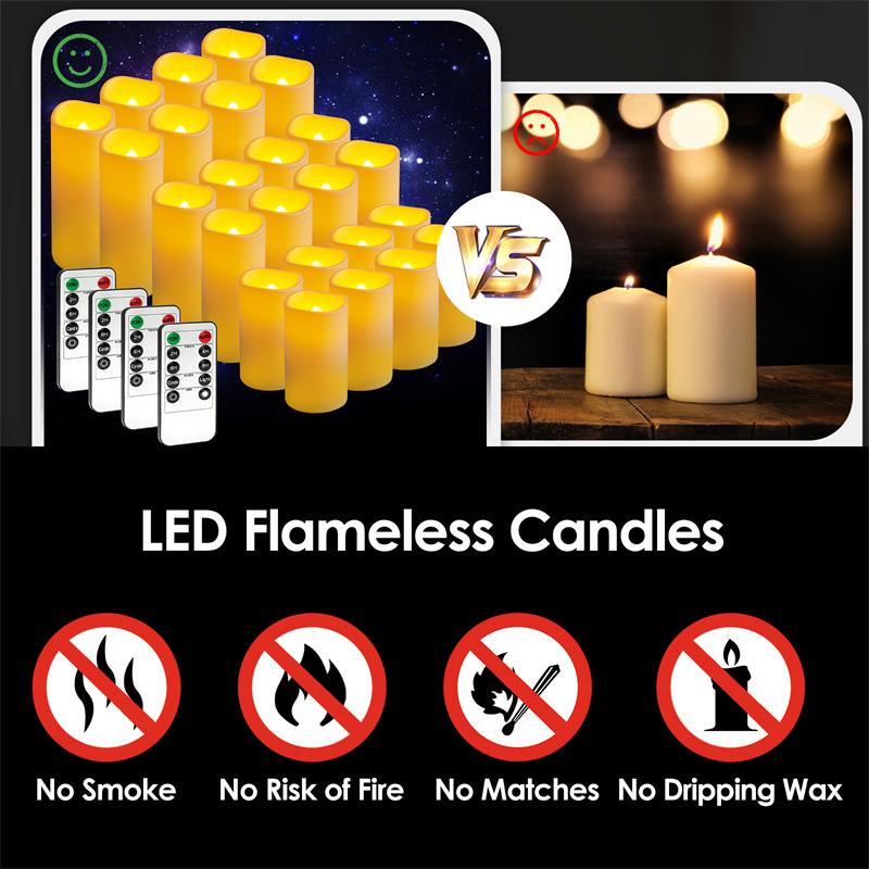 24-Piece Set of Electronic Waterproof Candles, Household Appliance Candles, with Four Remote Controls, Suitable for Living Rooms, Bedrooms, Kitchens, Romantic Atmosphere Creation Wonders, Flameless Candles, Household Appliance Accessories