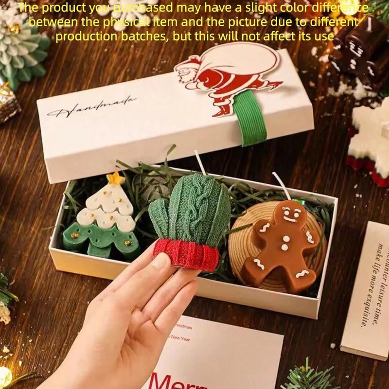 Christmas Gift Box Set with Scented Candles, Christmas Tree Decorations, Knitted Gloves, Gingerbread Man, Holiday Gifts for New Year, Themed Gift Box