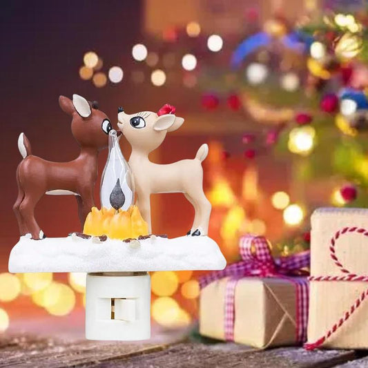 2025 Halloween 3D Deer Night Light,Spooky Night Light,Campfire Night Light,Christmas Eve Campfire Flickering Night Light,120V Plug-In Powered for Festive Ambiance