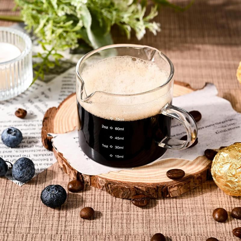 Double Spouts Glass Coffe Cup with Handle - 75ML/2.5OZ, Clear, Scale Measurement - Espresso Shot Glasses Cup(2Pcs)