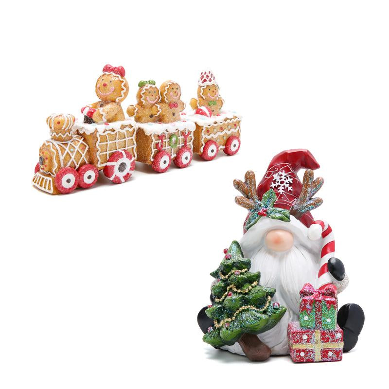 Hodao Christmas Decoration Set: Gingerbread Train, Santa Claus, Gnome Figurines, Christmas Gifts, Suitable for Families to Use as Party Decorations and Christmas Ornament Decor Tree Flocked Green