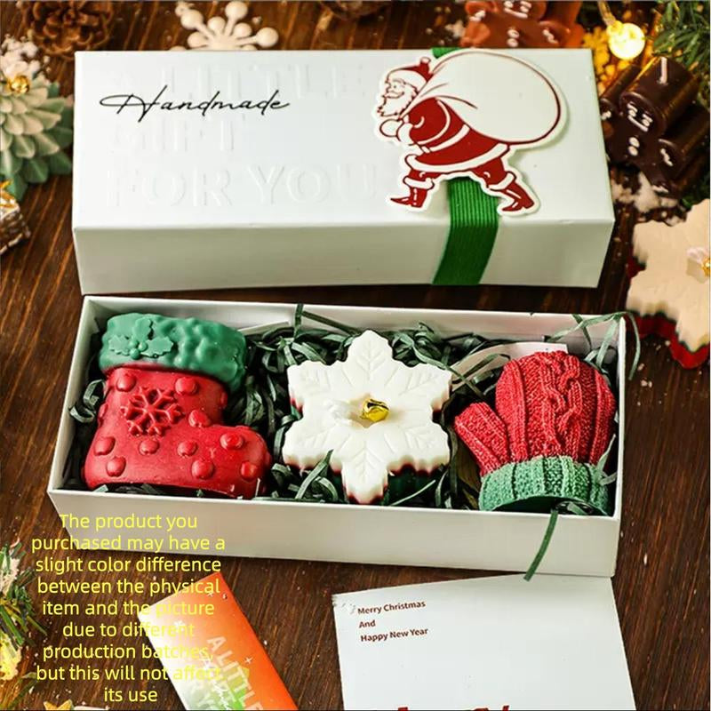 Christmas Gift Box Set with Scented Candles, Christmas Tree Decorations, Knitted Gloves, Gingerbread Man, Holiday Gifts for New Year, Themed Gift Box