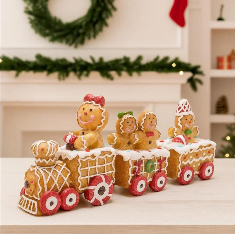 Hodao Christmas Decoration Set: Gingerbread Train, Santa Claus, Gnome Figurines, Christmas Gifts, Suitable for Families to Use as Party Decorations and Christmas Ornament Decor Tree Flocked Green