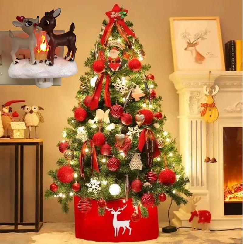 2025 Halloween 3D Deer Night Light,Spooky Night Light,Campfire Night Light,Christmas Eve Campfire Flickering Night Light,120V Plug-In Powered for Festive Ambiance