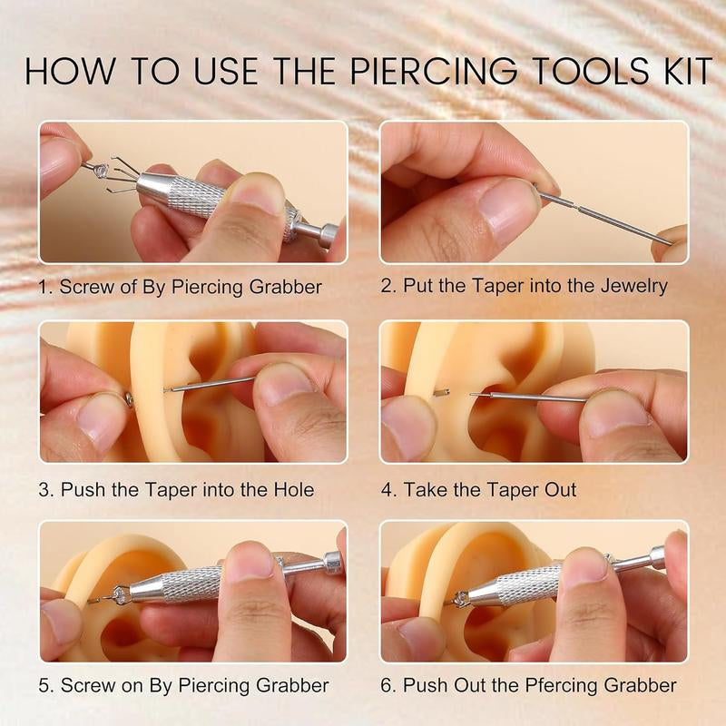 Piercing Taper Ball Grabber Tool for Changing - 14G 16G 18G 20G Stainless Steel Flat Earrings Applicator Tool Threadless Insertion Pin Thread Piercing Kit for Ear Nose Lip