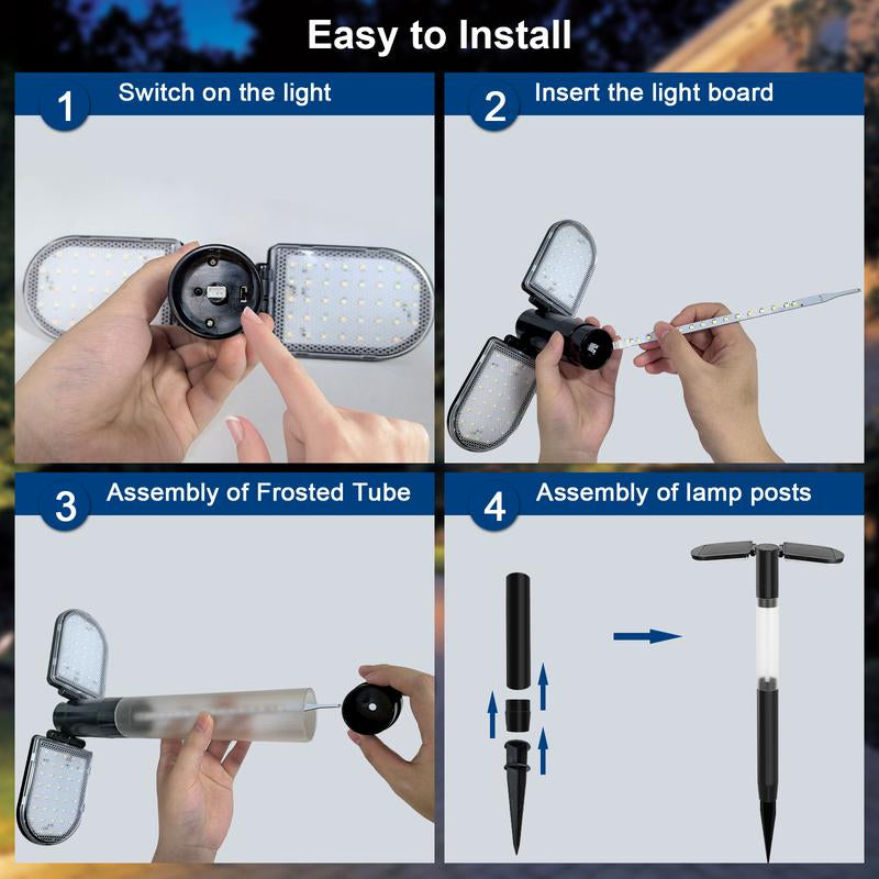 EMANER Solar Flood Lights Outdoor, Dusk to Dawn Solar Stake Yard Light,2000Lm Big Solar Driveway Lights, Cool and Warm White Pathway Lights Warm & Cool White, Dusk to Dawn Walkway Lights Solar Powered for Garden Sidewalk Yard