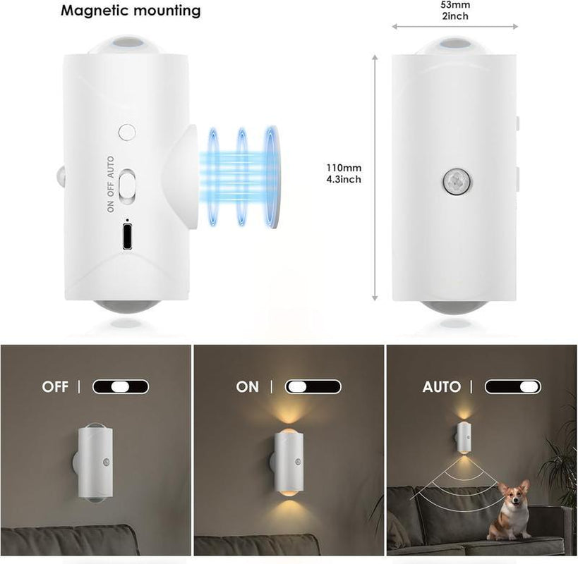 Dimmable RGB Motion Sensor Night Light – Plug-Free Rechargeable Ambient Wall Lamp, Stick Anywhere Magnetic Step Light for Stairs, Wardrobe & Desk – Cozy Holiday Room Decor Gift Christmas, Halloween, Valentine’S Day