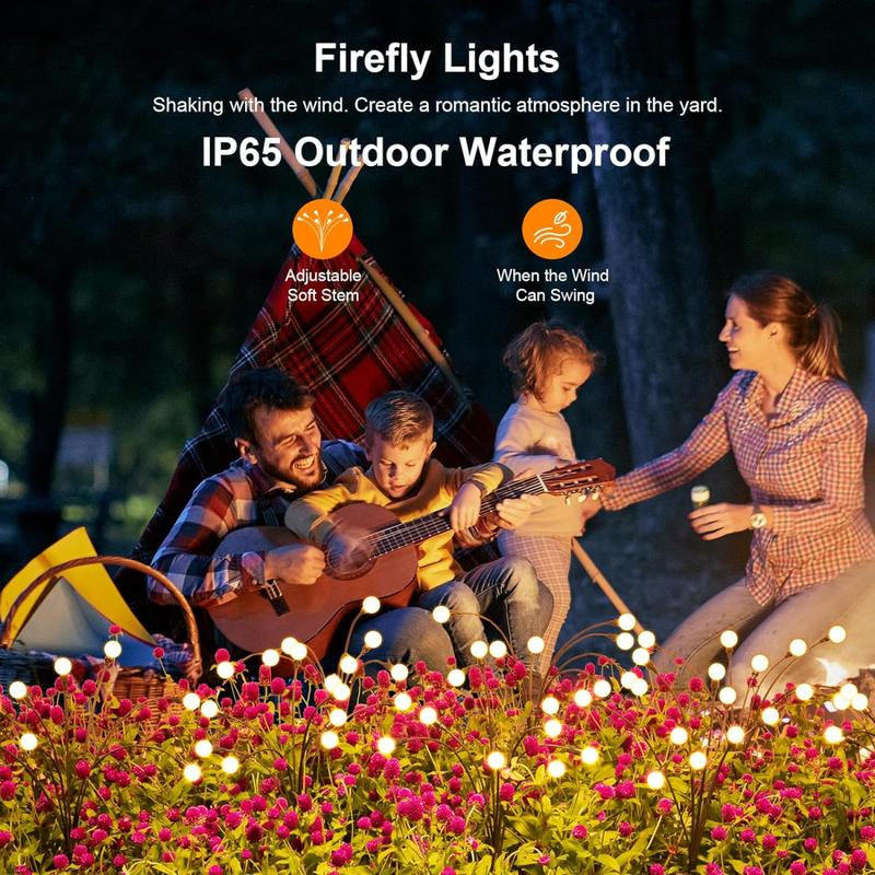 Solar Garden Lights, 2Pcs-16 LED Firefly Solar Lights for Outside, Waterproof Swaying Solar Powered Yard Lights for Patio Garden Decor Pathway (Warm White)