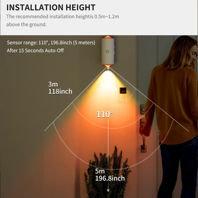 Dimmable RGB Motion Sensor Night Light – Plug-Free Rechargeable Ambient Wall Lamp, Stick Anywhere Magnetic Step Light for Stairs, Wardrobe & Desk – Cozy Holiday Room Decor Gift Christmas, Halloween, Valentine’S Day